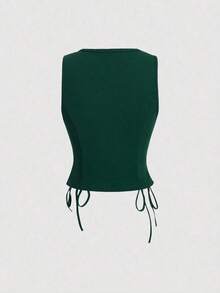 Parte superior de tirantes cruzados con botones de color rojo para mujer, ideal para el verano - Verde Oscuro - Ver 2