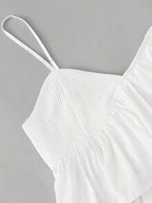 Kawaii Blusa con cuello asimétrico y ribete de volantes de moda Y2K para mujer - Blanco - Ver 3