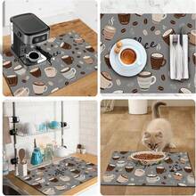 1pc Coffee Machine Mat, Dish Drying Mat, Gray-Brown Coffee Cup Pattern, Absorbent, Suitable For Dining Table And Cafe, Multipurpose Drainage Mat, Home Gift, Desktop Decor - XYLSD-347 - View 11