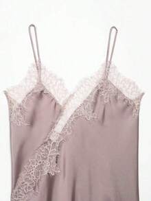 Nuevo Top de estilo lencería con decoración de encaje de moda europea para mujer, estilo veraniego - púrpura rosado - Ver 3