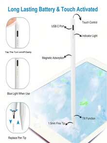 This Stylus Pen Is Compatible With IPad/Android/ Phones And Tablets, Supports USB Fast Charging, Tilt Sensitivity, Full-Screen Palm Rejection Design, Magnetic Design, And Comes With Dual Replacement Nibs. Suitable For IPad, IOS And All Touch Screen Devices. Compatible With 2018-2024 R3/4/5, Compatible With Pad Mini 5/6, Compatible With Pad 6/7/8/90, Compatible With IPad Pro - View 3