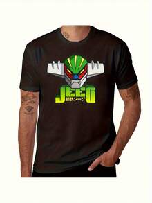 Camiseta gráfica de anime Z y Jeeg para hombre | Diseño vintage de robot japonés con cara de Jeeg y de Z, estampado duradero por transferencia de calor, corte regular, ropa casual urbana, camiseta lavable aáquina para todas las estaciones para fans del anime y coleccionistas de manga retro - Negro - Ver 2