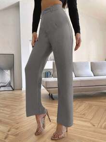Pantalones de pierna recta unicolores - Gris Claro - Ver 3