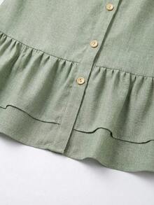 Vestido casual de color liso con mangas cortas para mujer, casual - Verde - Ver 4