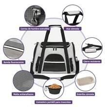 Bolsa para mascotas pequeñas, Bolsa de Mascotas Plegable Portátil, Incluye arnés, cojín, varita para gatos y cuenco plegable-Carga Máxima 10 kg 22 LB para Gatitos, Razas Pequeñas - Negro grisceo - Ver 3