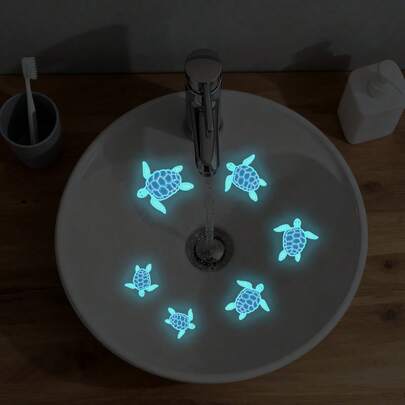 1pc Cartoon Luminous Sea Turtle Sticker, Suitable For Sink/Bathtub, Bathroom Decor
