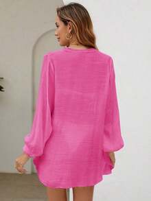 Holidaya Kimono unicolor con botón delantero - Rosa Fucsia - Ver 2