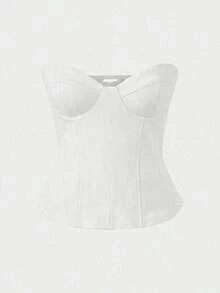 Top corto con corsé de cintura de espina de pescado, estilo sexy, tipo bandage, sin tirantes, para mujer, lindo para citas y fiestas, color negro, para verano - Blanco - Ver 5