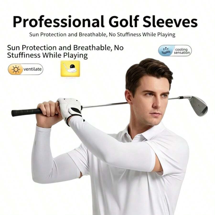 1 par de mangas protectoras de golf - Mangas de brazo de seda de hielo unisex para deportes de verano y actividades al aire libre - Mangas deportivas de enfriamiento y cómodas para exteriores, adecuadas para conducir, pescar, ciclismo, senderismo, correr - Blanco - Ver 1