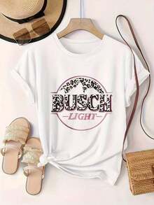 Women's Casual Short Sleeve T-Shirt - Light Leopard Print Logo Design, Crew Neck, Summer Top, Machine Washable, Ladies' T-Shirts, Casual Wear, Modern Look, Comfortable Fit

Black - 白色 - 查看 2