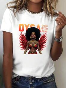 Camiseta Casual de anga Corta con Cuello Redondo OYA Orisha de los Vientos, Ropa de ujer para Verano y PrimaveraRopa diaria para chicas dulces o estudiantes ,Ropa fresca y sin sudor en verano,Traje de fiesta elegante,T-shirt para damas elegantes,Blusas adecuadas para mujeres con curva, - Blanco - Ver 7