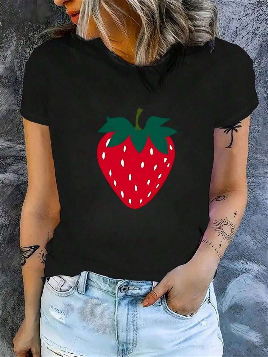 Camiseta de Mujer con Estampado de Moda - Negro - Ver 1