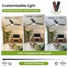 LYESS 42in Ceiling Fan With Light, Modern Flush Mount Ceiling Fan With Remote,6 Speed Fan For Bedroom, LED Dimmable Ceiling Fan For Living Room, Kitchen & Summer Room Decor, Black - US A Type Plug(110-127V) - View 8