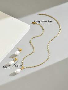 Set de 3 piezas de collar, gargantilla y aretes con perlas falsas, de estilo minimalista y versátil para uso diario, de moda para mujeres - B - Ver 6