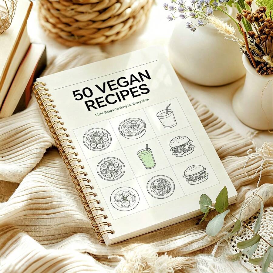 1pc A5 Minimalist Line Drawing Style Vegetarian Recipe Notebook, Sketches Of Light Meals, Burgers, Drinks, Etc., Record Low-Calorie Vegan Cooking Methods And Plans, Best Gift For Weight Loss Group - A5 - View 1