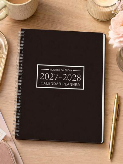 BUBU 1 szt. miesięczny planer kalendarzowy na lata 2027-2028, 2-letni spiralny kalendarz biurkowy BookSchedule Organizer z notatkami i 3 arkuszami naklejek, duża przestrzeń do pisania, miesięczny notes do biura, akcesoria na biurko, powrót do szkoły
