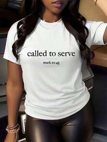 "Called To Serve" T-Shirt, "Lover Of God" T-Shirt, Women's Casual Short-Sleeve Crew Neck Cotton T-Shirt, Streetwear, Suitable For All Seasons. Loose-Fitting, Casual, And Versatile Y2K Style T-Shirt. - 白色 - 查看 1