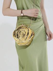 1 chiếc ví cầm tay hình hoa hồng vàng, ví dự tiệc ánh kim thời trang, túi xách sang trọng phù hợp mọi dịp cho phụ nữ dự tiệc cưới, dạ hội #GoldRoseClutch #MetallicEveningPurse #LuxuryPartyBag - Vàng - Xem 5