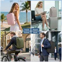 Lightweight Casual Daypack Travel Backpack With USB Port, Water-Resistant Laptop Backpack For College Work Commute Airplane Carry On - Olive Green - View 3