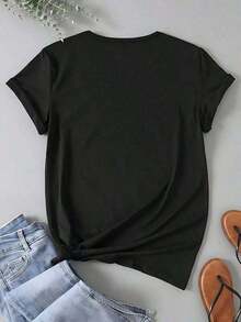 Retro Cotton T-Shirt "Welcome Back To School" / 100% Cotton For Teacher's Assistants, 1 Piece, Plus Size T-Shirt For Women, Funny, Graphic Print, Short Sleeve, Novelty T-Shirt, 100% Polyester, Round Neck, Casual Wear, 220g, Short Sleeve T-Shirt. - 黑色 - 查看 2