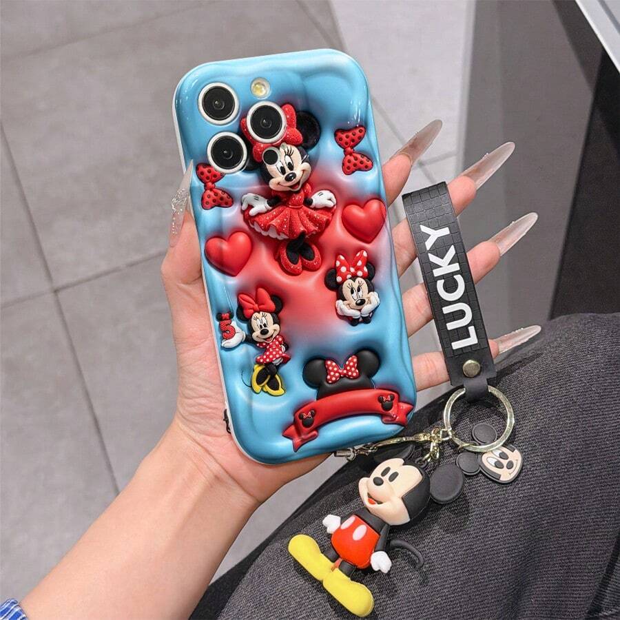 Disney Minnie Mouse Phone Case With Minnie Charm And Minnie Lanyard - Cute Minnie Protective Case With Red Polka Dot Dress And Heart Accent Design, Equipped With Delicate Minnie Decorative Lanyard And Beaded Bracelet For Easy Carrying, Compatible With IPhone 17, 16, 15, 14, 13, 12, 11 Pro Series, Ideal For Birthdays, Holidays, Anniversaries, Graduation Gifts, Or Any Special Occasion To Surprise Family, Friends, Classmates, And Loved Ones. - 白色 - 查看 1