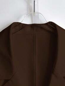 Blazer blanco ajustado de línea A con cuello en V francés, elegante, con lazo y botones sin mangas para mujer, para primavera/verano - Café integral - Ver 3