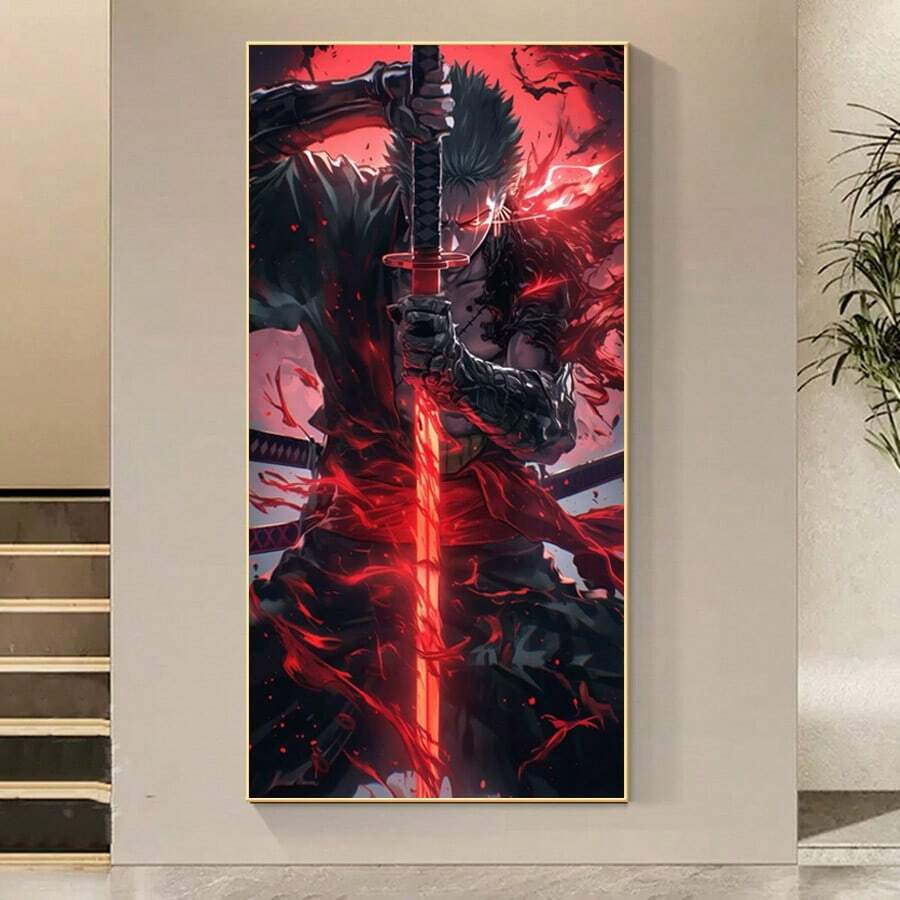 1幅，现代动漫武士帆布画，日本武士海报和印刷品，动漫墙面艺术家居装饰，墙面艺术，房间装饰，客厅，卧室，餐厅，办公室，无框 - 111 - 查看 1
