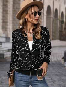 Chaqueta con cremallera de manga larga versátil y de moda, adecuada para el uso diario - Negro - Ver 6