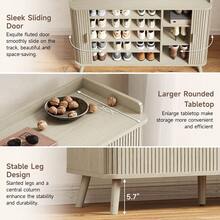 ONBRILL White Fluted Shoe Cabinet With Sliding Door, 5-Tier Hidden Shoe Rack With Adjustable Shelves, Wooden Shoe Storage Organizer With Open Bottom Space, Freestanding Shoe Shelf Storage For Entryway Hallway Apartment, (Black) - trắng - Xem 9