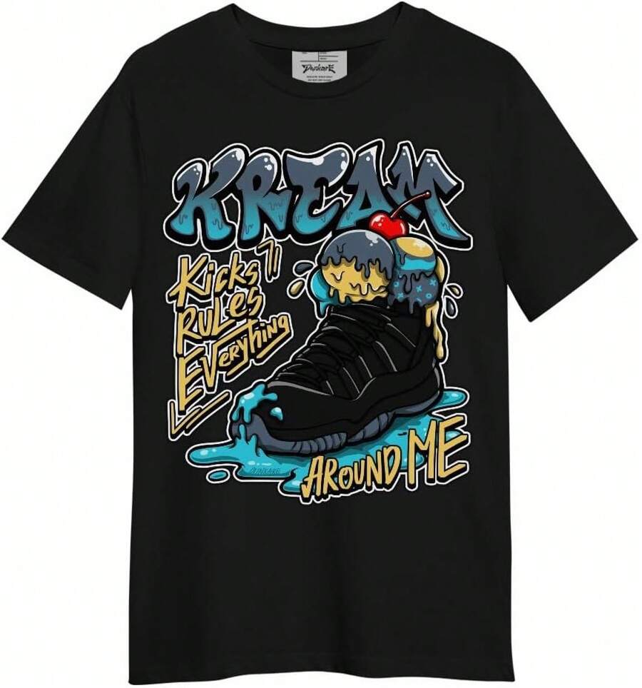 Dunkare Sneaker Match Graphic T-Shirt For Men And Women - Retro Gamma Blue 11s Streetwear | Unisex, Regular Fit, Vintage Style Y2K - 黑色 - Kream Kicks 統治一切 - 查看 1