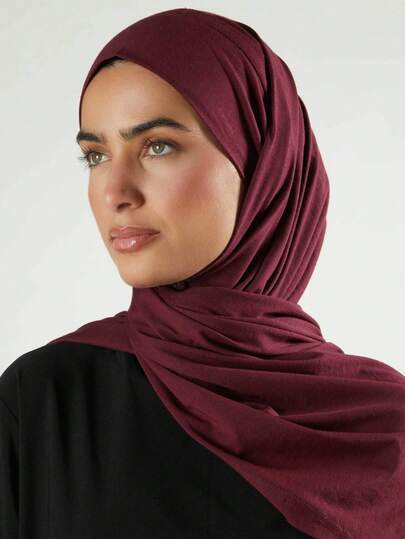 1pc Women's Solid Color Jersey Soft Headscarf, Arabic Casual Long Scarf, Conservative Plain Head Wrap, Suitable For Daily Wear Without Feeling Stuffy