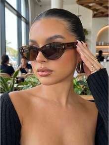 Womens Oval Cat Eye Glasses For Women Lightweight Fashion Retro Vintage Y2K Glasses Beach Summer Vacation Travel Outdoor Eyewear Accessories Lentes - Tea Frame Tea Leaves - View 2