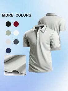 1pc Regular Fit Short Sleeve Breathable Contrast Collar Light Gray Pique Fabric Wrinkle-Resistant Business Casual Polo Shirt Sports Summer - Light Grey - View 7
