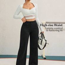 FlexDen Pantalones vaqueros de pierna ancha, estilo casual deportivo, con elástico para mujer - Azul lavado medio - Ver 4