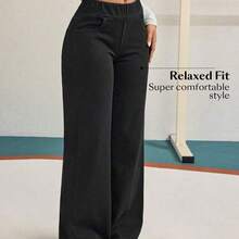 FlexDen Pantalones vaqueros de pierna ancha, estilo casual deportivo, con elástico para mujer - Azul lavado medio - Ver 5