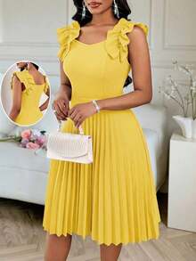 Vestido mini de fiesta con estampado floral y pliegues a la moda para mujer - Amarillo - Ver 1