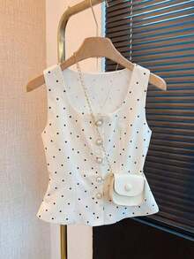 Elegante Blusa de Verano de Lunares Vintage con Decoración de Perlas para Mujer, Blusas Elegantes para Mujer, Atuendos de Trabajo para Mujer, Blusas de Verano para Mujer, Últimas Blusas Lindas para Mujer, Nuevos Llegados, Blusas Casuales El - Blanco - Ver 3