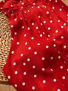 Blusa de mujer de verano, casual y elegante, con cuello de halter y corbata, de tela con textura de lunares - Rojo - Ver 3