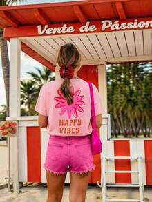 DrmWander Camiseta de mujer, camiseta gráfica de manga corta de estilo casual de calle, top de verano lindo - Rosa - Ver 1