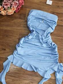 Elegante vestido ajustado de color vino tinto con cuello halter, con diseño asimétrico y fluido, perfecto para fiestas, vacaciones en la playa, festivales de música, salidas y citas, vestido ajustado de verano para mujer, vestido de fiesta para mujer - Celeste - Ver 3