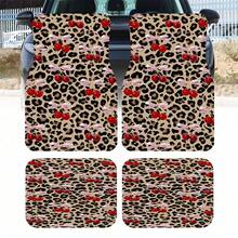 2pcs/4pcs, Fashionable Printed Car Floor Mats - Durable Floor Mats, Designed With Leopard Print And Cherry Bows. And Practical, They Are An Ideal Gift Choice And Long-Lasting. Suitable For Trucks, Sedans, SUVs, And Other Vehicle Types,Car Acessesories,Car Acessesories Interior,Accesorios Para Carro,Car Acessesories Women - 彩色 - 查看 1