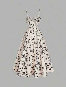 MOD Vestido con estructura de corsé con contraste de rayas azul y blanco en la cintura, estampado floral en el bustier, atuendo de vacaciones para mujer, vestido de verano, atuendo de campo, ropa de playa, vestido de verano, vestido de Pascua para mujer, vestidos de verano para mujer, vestido de fiesta de té - Multicolor - Ver 3