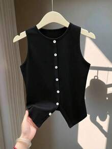 Set de 3 tops ajustados de mujer de unicolor, con cuello redondo, sin mangas y abertura, con botones - Multicolor - Ver 7