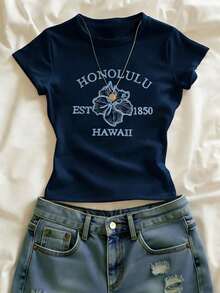 Blusa de talla grande, estampado de flores, atuendo casual para mujer, top casual, camiseta gráfica, ropa de verano, blusa de playa de verano para mujer, atuendo de playa, camiseta de playa, camiseta de mujer, regalo para la hermana, top Y2K - Azul - Ver 4
