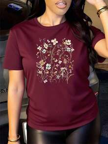 Camiseta de mujer estampado floral de manga corta estilo europeo y americanoPure-Cotton - Blanco - Ver 5