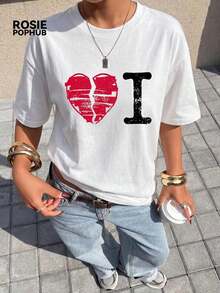 Camiseta Blanca Holgada Casual de Cuello Redondo para Mujer, con Estampado de Corazón, Manga Corta, para Uso Diario, Hogar, Universidad, Calle, Verano - Blanco - Ver 5