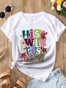 Camiseta Y2K / Top con estampado de hoja de arce, corte holgado para mujer, camiseta gráfica estética con el texto 'Su camino es mejor', camiseta con estampado y diseño de leopardo, para uso diario - Camiseta de Jesús, cristiana, diseño preppy de Jesús, versículo bíblico, fe, adecuada para fines de semana acogedores, tareas informales, actividades al aire libre. 100% algodón. 2026 - Top ligero de playa / Top ligero de verano - Estilo callejero vintage, unisex, camiseta de algodón holgada de manga corta con cuello redondo. Blusas para mujer. blusas.blusas casuales para dama. - Blanco - Ver 6