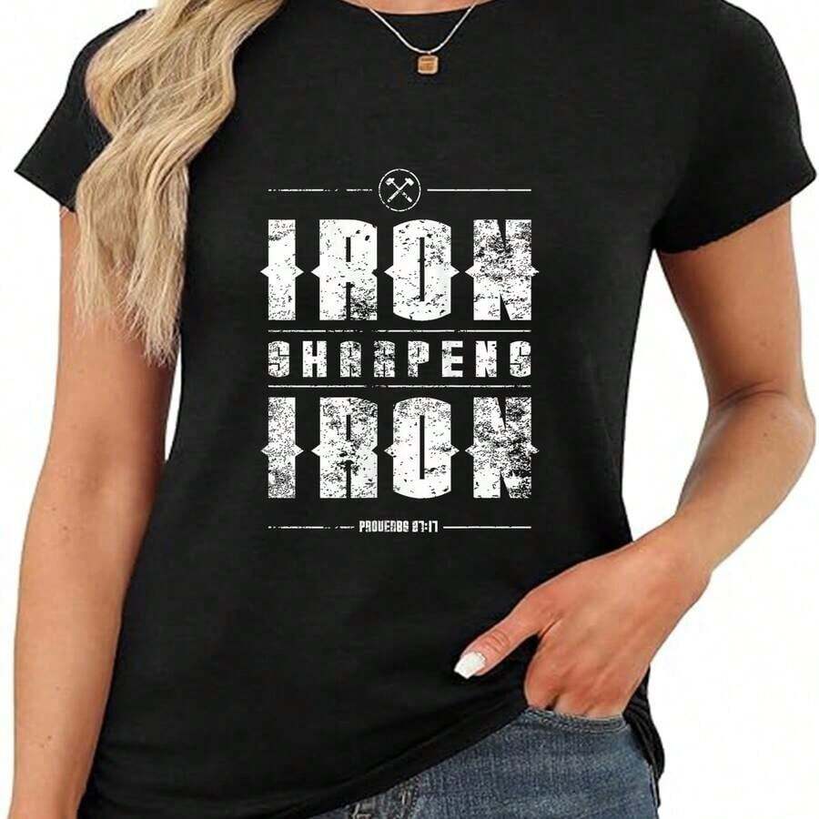 Playera de mujer 100% algodón manga corta con estampado chic para verano - Negro - Ver 1
