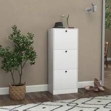 Shoe Cabinet With 3 Doors, Shoe Tilter, Shoe Rack With Adjustable Divider, Narrow Shoe Rack For 12 Pairs Of Shoes, 47 X 28 X 115 Cm, White - 白色 - 查看 2