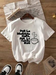 Nuevo Modelo de Verano 2026, Camiseta con Estampado Gráfico "Debi Tirar Mas Fotos", manga corta, cuello redondo, top casual para verano y primavera, ropa de mujer, 100% algodón, adecuada par - Blanco - Ver 7